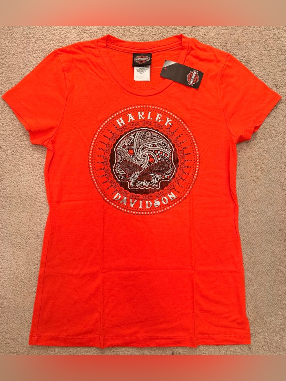 🆕Harley-Davidson Bright Orange Skull Medallion Tee